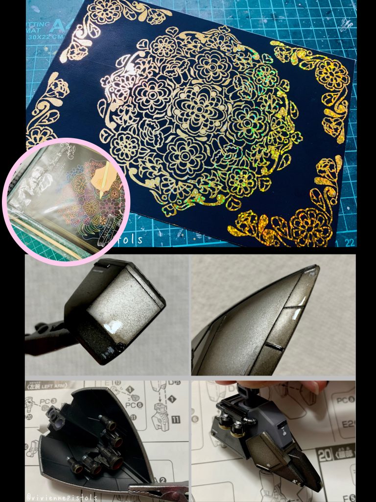 台座は、スクラッチアートを使い制作しました。最後のトップコートでは、クリアーとつや消しクリアーを使いメリハリを付けました。