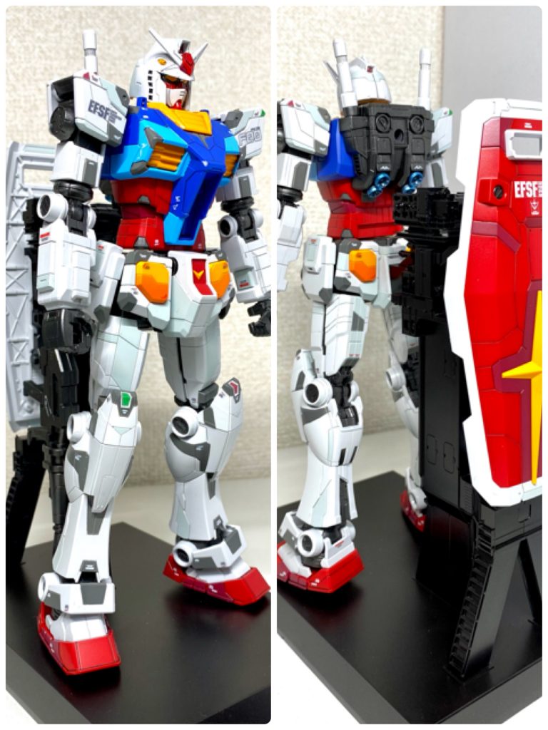 MGの台座もしっかり塗装。全パーツが格納できるので飾るのに便利ですね