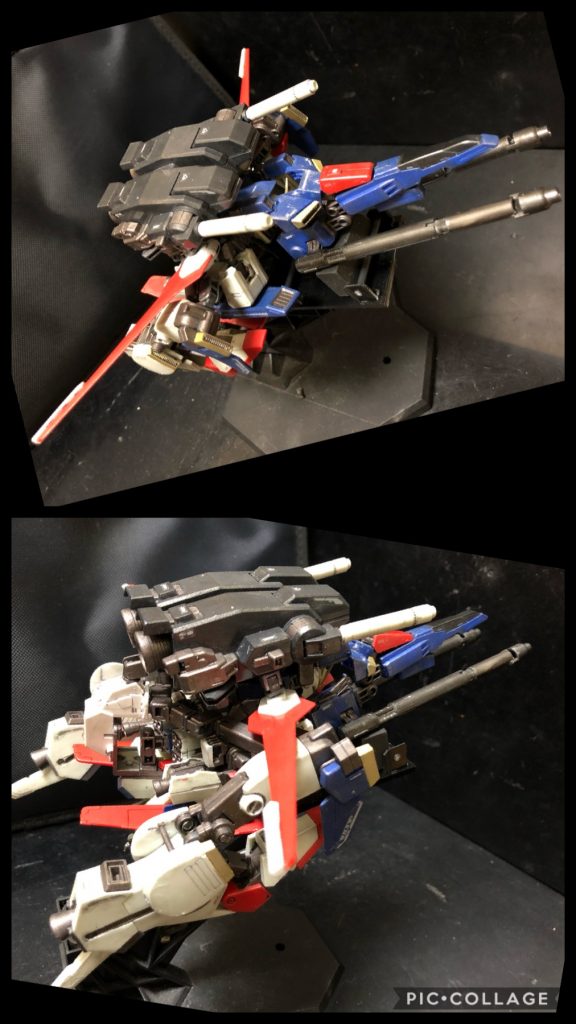 ・Gファイター戦闘機形態としては、主に旋回能力に難があり、取り回しのし辛いGフォートレス形態を改善したファイター形態。全体的な可変形状を見直し、コンパクトに可変する事で上記の問題を解決、なおかつGフォートレスの武装も全て使用する事が出来る。可変方式はZガンダムに準じる形となっている。ただし大気圏突入は不可。脚部構造がより複雑化している為、メンテナンス性は困難を極める。Gファイター 可変① Aパーツはコアトップβへ可変、ウイング部は機体下方に向ける。② Bパーツはコアベースへ可変、バックパックの位置はMS形態のまま、脚付け根のジョイントパーツを展開、脚部を機体側面に移動。めっちゃ簡単だねっ☆