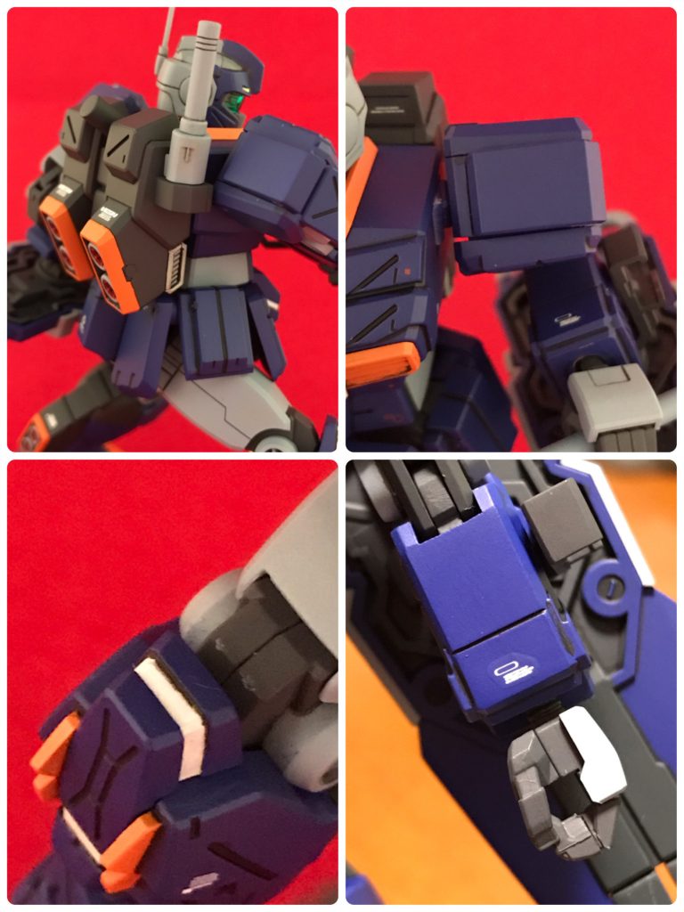 合わせ目を消したのは胴体、肩アーマー、膝アーマー、前腕です。