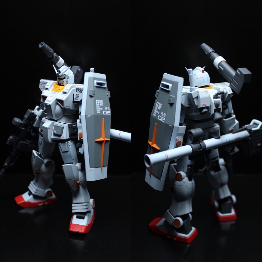 HGオリジン78ガンダムより武装類も流用し、オリジナル装備を楽しめるようにしています。個人的にはガトリング装備より気に入っています。