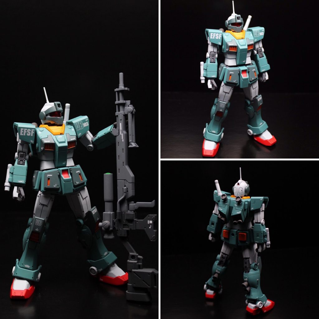 ジムスナイパーカスタムはカッコイイですね。造形が渋いです。スナイパーだけあって暗い場所が似合います。今回は肩部をHGヘビーガンダム、左前腕とバックパックのサーベルラックをHGRX-78ガンダムから(それぞれHG THE ORIGIN)、足元はHGBFのGMジムから流用しています。4個1です。無駄にお金コストがかかってますが、好みのスナカスが完成したので良かったです。