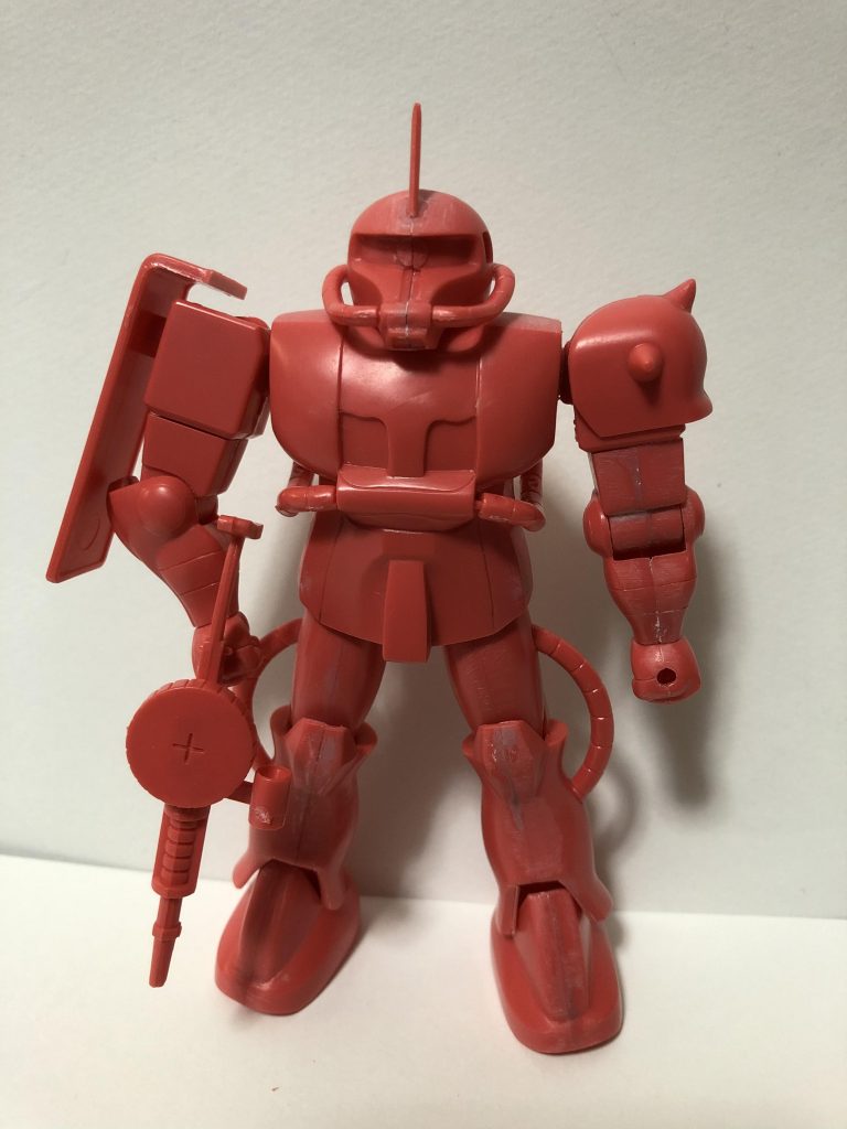 初めての旧キットでどのように作って良いか分からず、全部接着、合わせ目消しをしてからチマチマ筆塗りすることになりました。