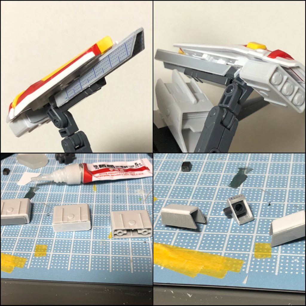 各シールドのミサイルは短縮して装置( ´ ꒳ ` )ﾉ肩のサイドにつけるパーツは回転できるようにギミックを考えて作りました(≧▽≦)ゞ