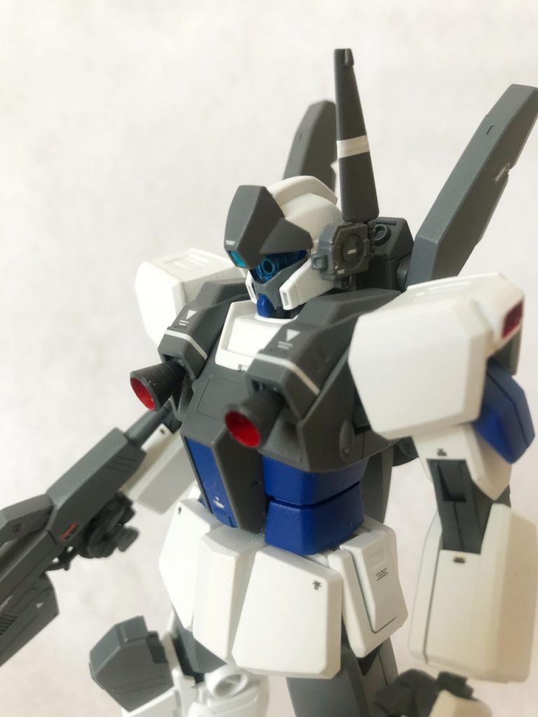 最後は頭部アップで。頭部横の板状のセンサーのみプラ版で自作しました。ジェガンフェイスはモノアイがかっこいいですね！最後までご覧頂きありがとうございました。