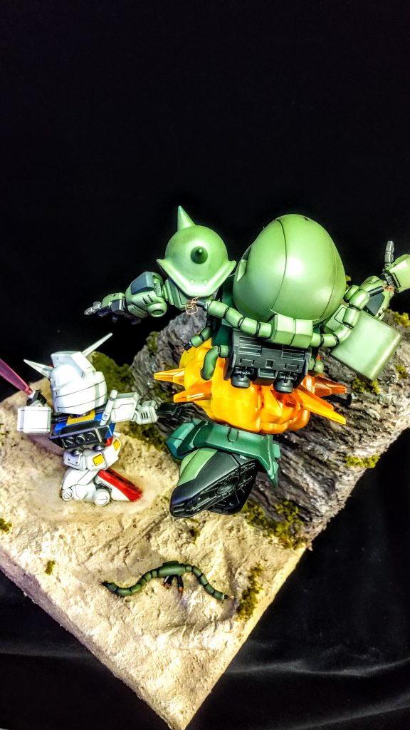 コントラストを強くしてありますが、ジーンはきっと最期にガンダムの後ろ姿を見たと思います（笑）