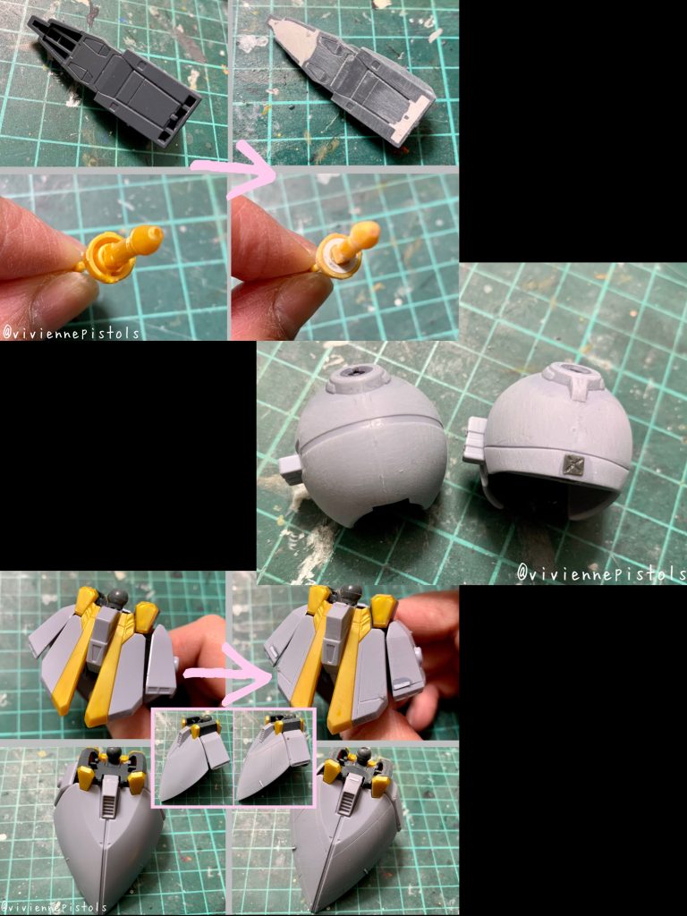 肉抜き箇所にはパテを埋め、合わせ目を消し、スジ彫りとプラ板でディテールアップをしました。