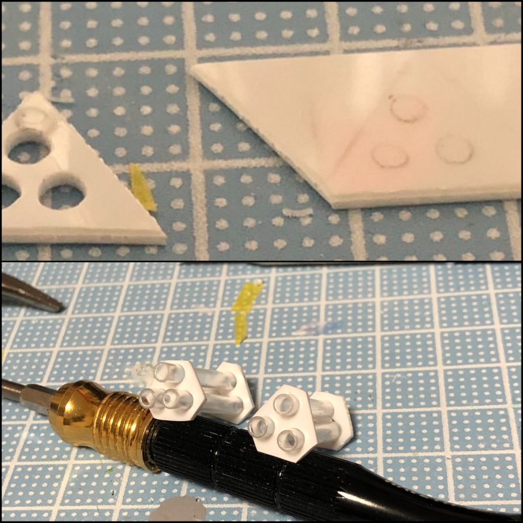 ガトリングは手元にいいパーツ無かったので作りました(￣▽￣;)均等に穴空けるのは難しいですね角度とかでも変わってしまう