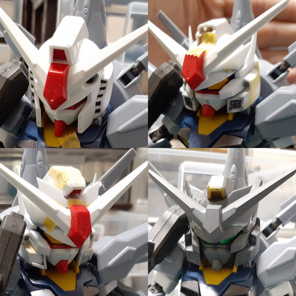 まずは頭の改修SDCSガンダムの物をプラ板の切り貼りで形状変更