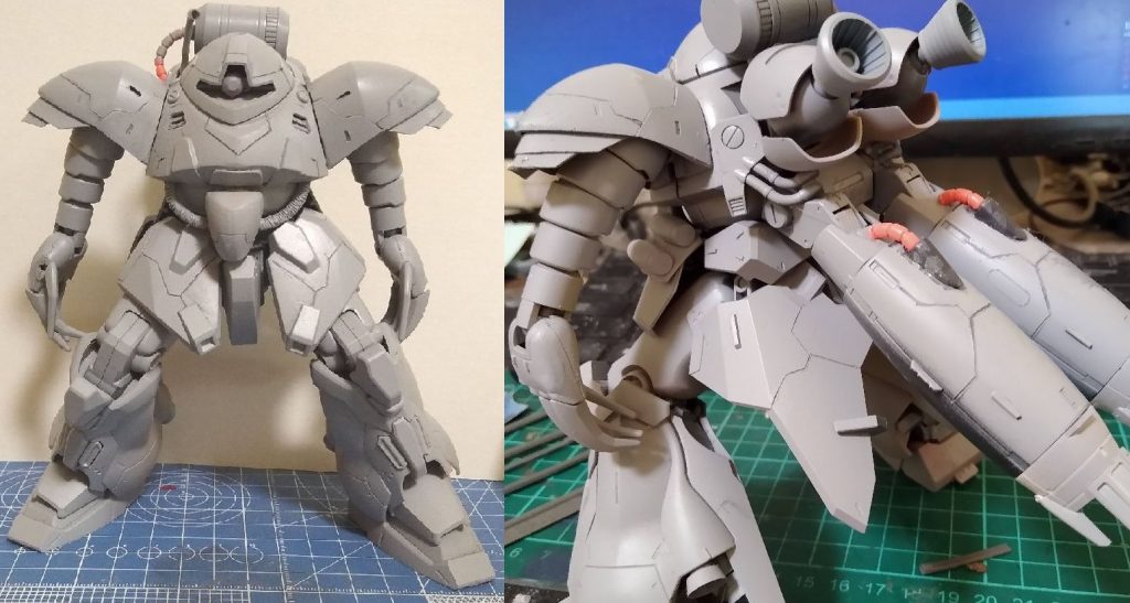 ディテール、スジ彫り追加後のサフ画像。