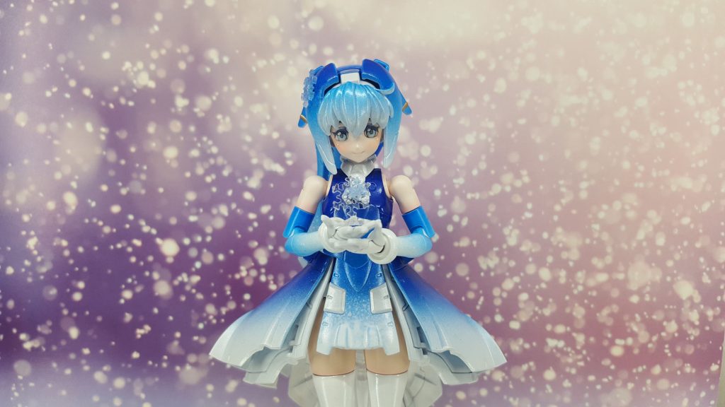 おまけ2。まったく見えませんが、手に雪の結晶を持たせています。背景の雪景色はCan★Doで売ってたフォトジェニックシートです。