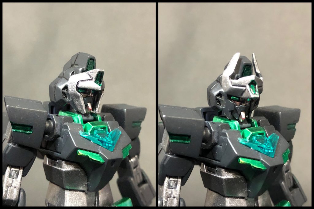 頭部額当て型ユニット精密機器の塊である頭部をガードするための装備。上下反転させることで、苦無ビットの操作精度を飛躍的に上げるためのアンテナとしても機能する。もちろん[砂嵐]による妨害電波の影響は受けない様になっている。忍者の頭装備といえば鉢金！=長方形の鉄板みたいなタイプ…なんですが、このヘッドギアみたいなタイが妙にしっくり来ましてね…。忍者モチーフの作品が多々ある中で、割と個性出せたんじゃないかなぁ…σ(^_^;)本体の次は武装に参ります。今回は忍者刀2本と苦無、手裏剣を用意。忍者としては基本的？な装備ですね。他にもいくつか用意してますが、オトモの時まで持ち越しという事で。ではまずは基本装備2つをご紹介。