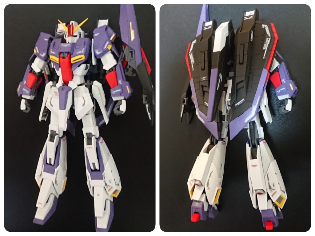 元キットが非常にイケメンなので、丁寧に作る以外はそんなに手入れしてません。頭部ハイメガのでっちあげとアンテナを一対に、紫部分とバーニア類の塗装くらいです。ハイメガ砲はコトブキヤのバーニアを薄く削り混んで変形に支障のないように加工しました。名前のC2はキャノンカスタムの略