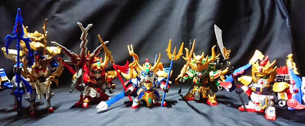 五誇将 強化形態趙雲(V2→アサルトバスター)張飛(Z→ライトニングZ)関羽(ZZ→強化型ZZ)馬超(BD→EXAM(錦馬超モード))黄忠(Mk-II→スーパーガンダム)