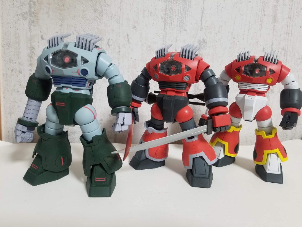 ゾゴック3体そろい踏みです。ゾゴックMSVカラーの製作記は↓こちらからどうぞ。【ガンプラ製作レビュー】HGUCゾゴック MSVカラーで仕上げよう