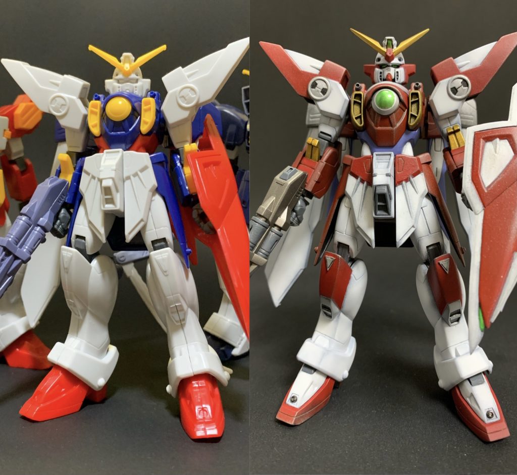 最後に何も手を加えていないパチ組と比較。ぱっと見色塗った以外あまり変化を感じない。いいキットです、コレ