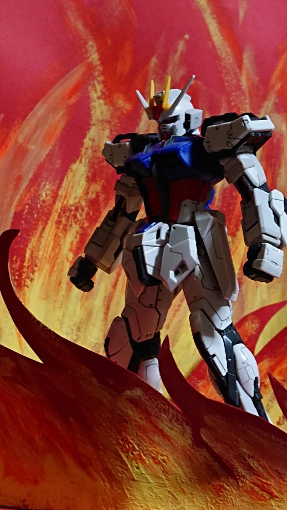 SEED本編1話の、炎のバックでの初起動を再現しました。 