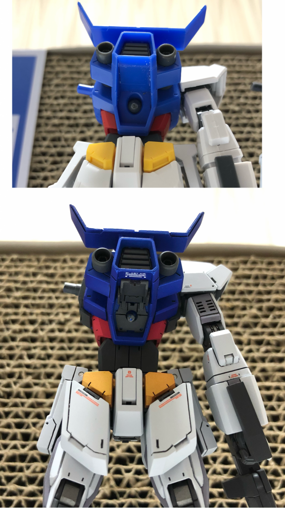 完成後あまり見えない所の写真です。首も延長がてらディテールアップ、アーマー裏埋め、バーニア接続部のディテールも追加しました。