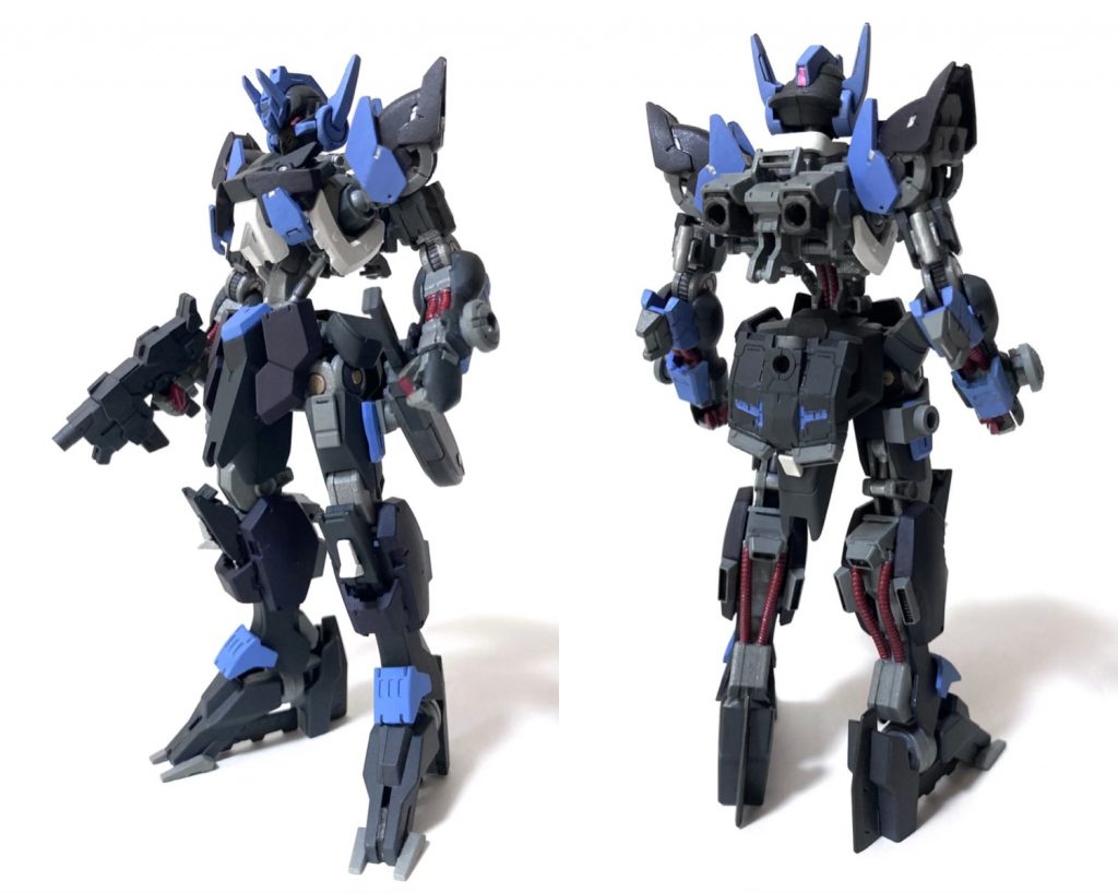 手甲も外した状態。下腕もちょいちょい手を入れてます。肩、胸の装甲は30MM・ポルタノヴァオプションパーツから。上腕はアルトから。耳アンテナはＧバウンサーです。コンバットナイフは腿に装着することも。 