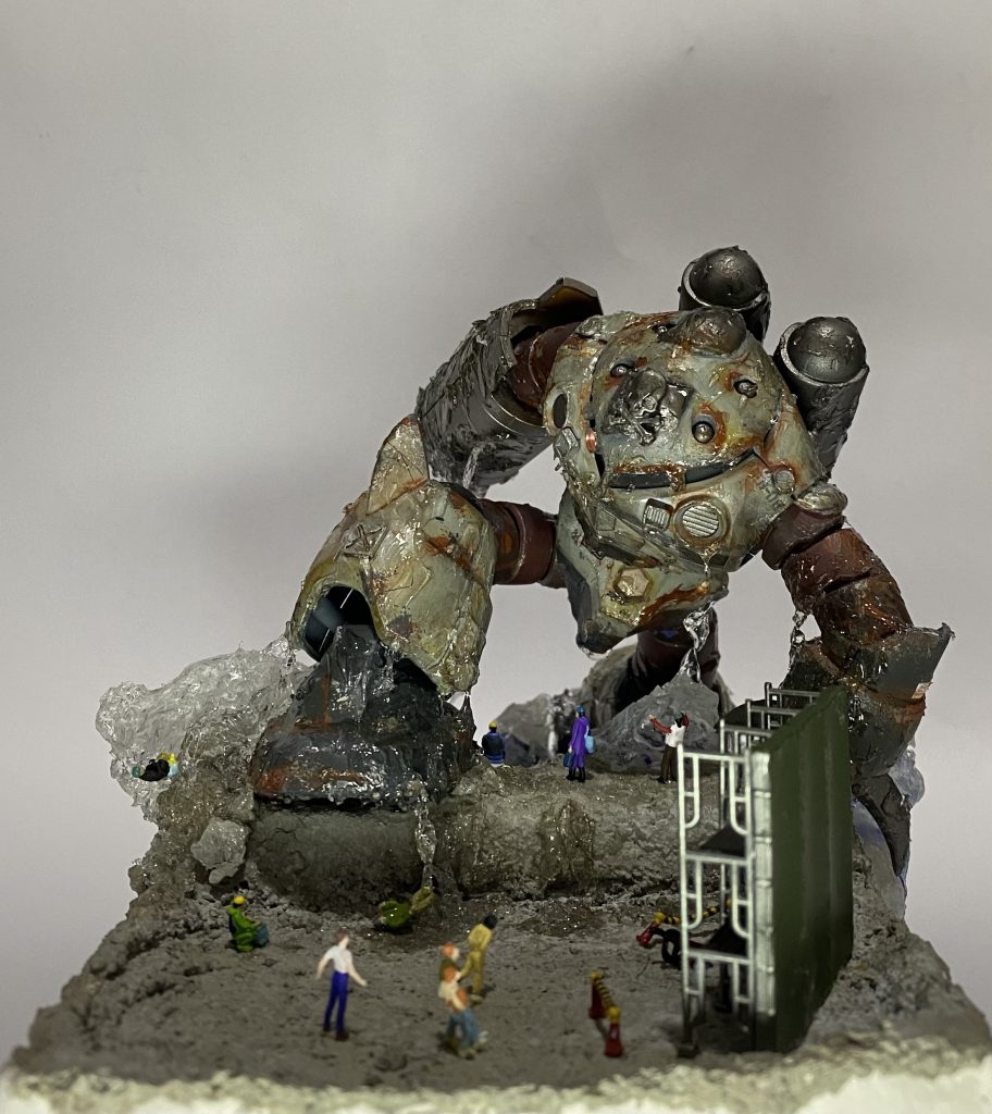 上陸した瞬間を表現してみました！波に巻き込まれたり、気づかずに釣りをしている人がいます。