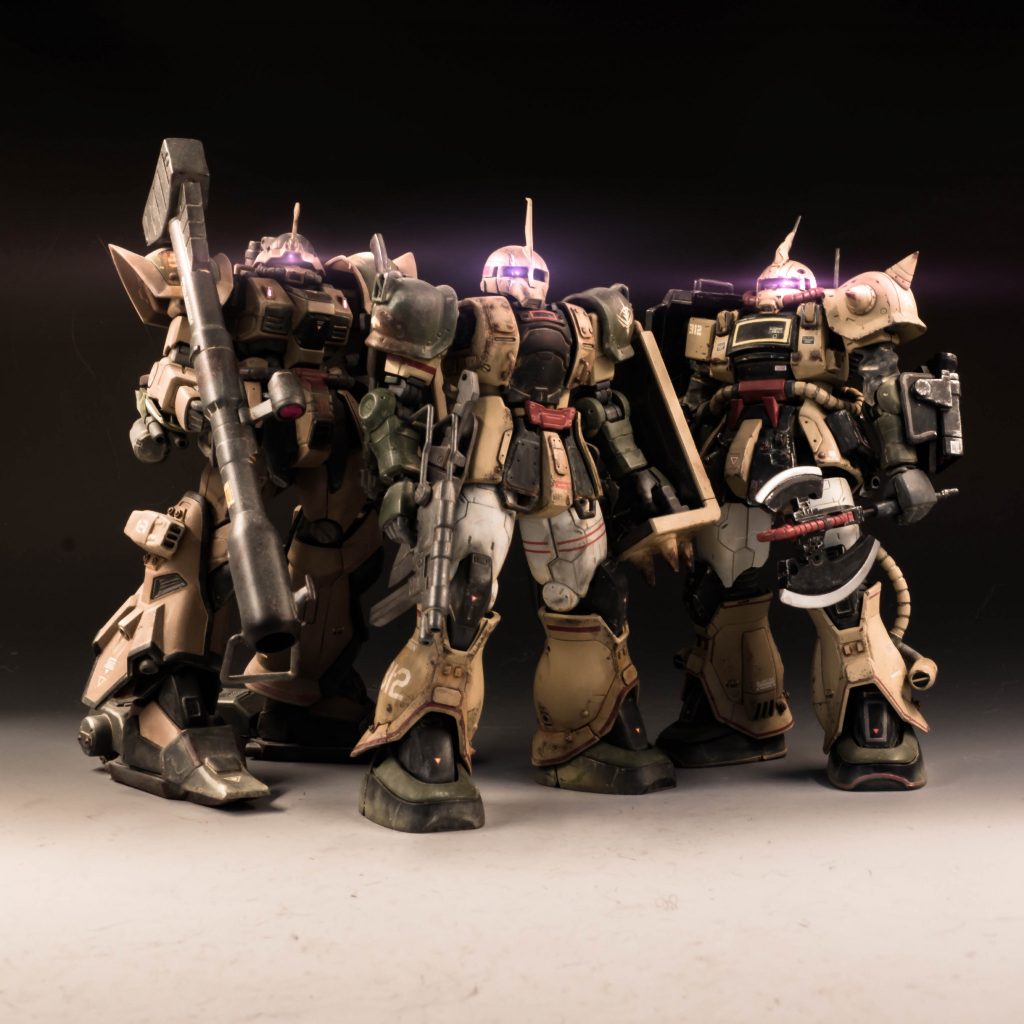 デザート小隊を集めてみました。😆👍ザク1とデザートザクは、機体番号が同じなんですけどね😅※モノアイは、画像加工で光らせています。