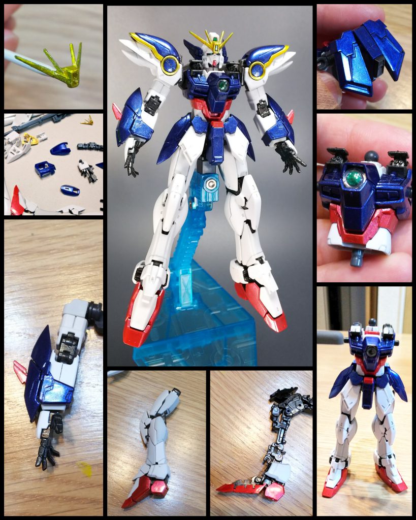 本体は、全パーツをばらし。フレームも黒鉄色で全塗装して…。ブルー&レッド部分はメタリック、イエロー&グリーン部分はキャンディー塗装、白&グレー部分は艶消しクリア＋鉛筆墨入れと、シンプルに仕上げてます！！