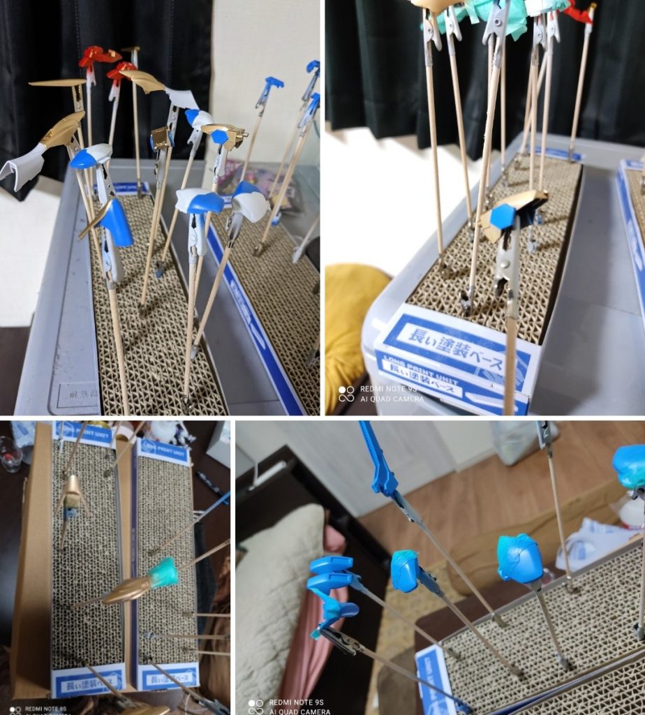 塗装は全てガンダムマーカーエアブラシで今まで手を加えても墨入れとつや消しまでだったのでここまで仕上がるのに驚き普通のエアブラシも試してみたいですね