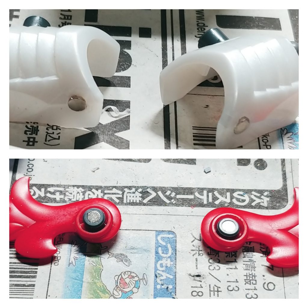 トランザム対応のため部品装着にネオジム使用してます。角飾り、肩アーマー部分です。