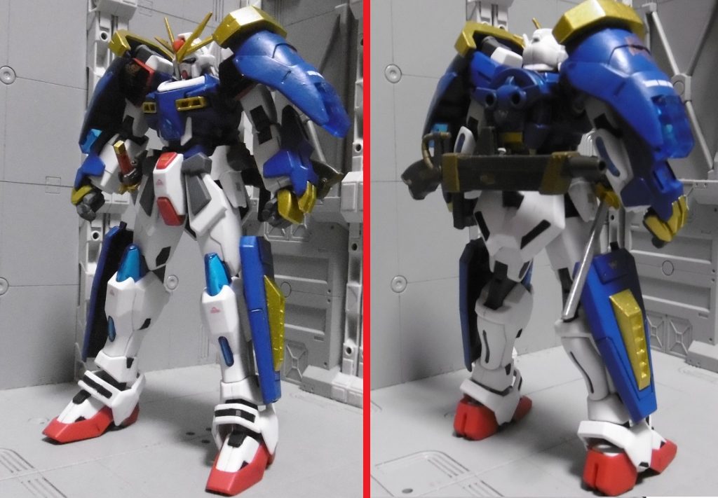 しかし組み上がった第一印象は、アヴァランチエクシア。頭:カミキバーニングガンダム胴:カミキバーニングガンダム腰:カミキバーニングガンダム+スターバーニングガンダム+グレイズ腕:スターバーニングガンダム+百錬脚:トライバーニングガンダム+スターバーニングガンダム武器は主にSDBD RX-零丸から拝借。銃は過去作からそのまま流用し、零丸のパーツを使って腰背面に回しました。両脚の外側にはシールドを移動し、MSGのパーツで接続。各3mm接続パーツは軸を短く切ったり太らせたりしています。