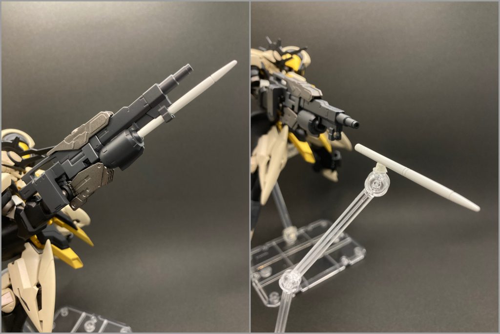 【ピストヴェロス】GNビームライフルをベースにしました。ショートダインスレイブを装備。ピストリは「銃」、ヴェロスは「矢」を意味します。