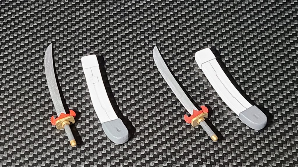 五聖剣はプラバンとMSGサポートグッズの丸モールドを使って製作鞘をフルスクラッチで磁石接続できるようにハイキューパーツのマグネットセッターを使って腰に装着できるようになっています