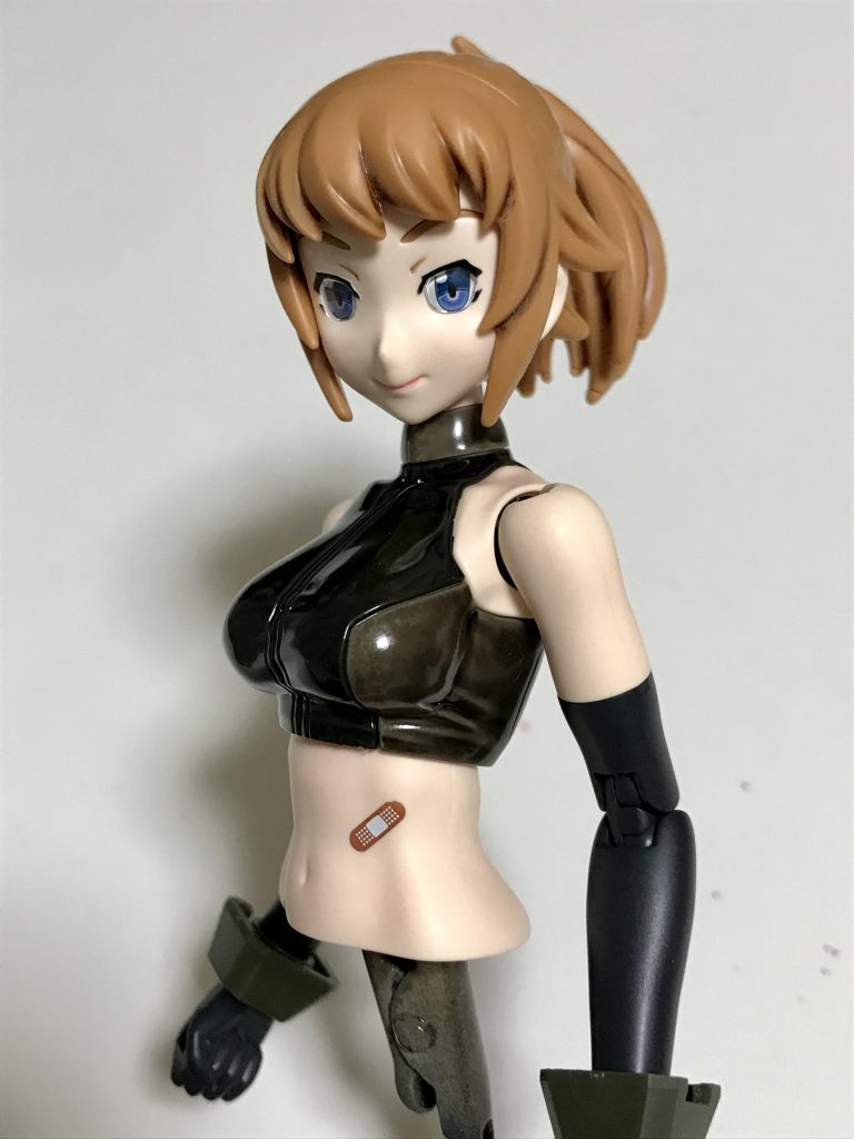 上半身ができた時。胸の側面と首の部分(元は茶色の成形色)はタンで塗ってからスモークを二層、胸の前後面は成形色(ダークグリーン)にスモークを吹いてあります。このあたりはツヤがあったほうが良いのかなぁ?と。あわよくば透け感も狙いましたが、だめでした。前腕(と膝下)はジャーマングレーです。