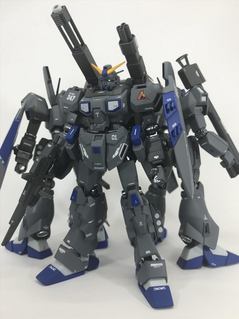 一号機(機体No.347)は、ガンダムヘッドのジェスタ(隊長機)です。現地改修の設定で、これでもかと武器を満載してます。
