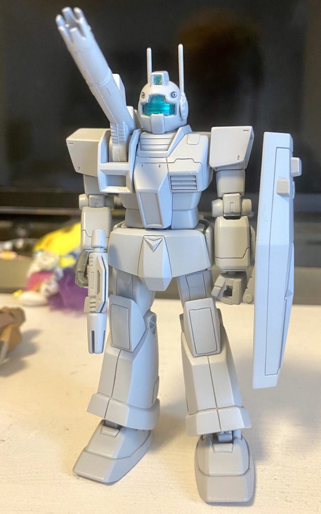 ツギハギだらけでジムキャノンになるか不安があったけどサフでこんなにもしっくりくるなんて♪（このツギハギからのしっくりが、ニコイチ改造にハマるキッカケにw