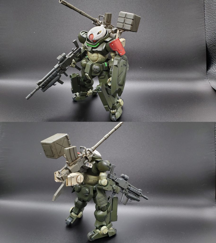 HGBD 1/144 グリモアレッドベレー一部をガンダムマーカーリアルタッチマーカーとドライブラシでウェザリングしています。頭をオリジナルのグリモアに変更、バックパックはEz-ARMSです。半光沢で仕上げ。