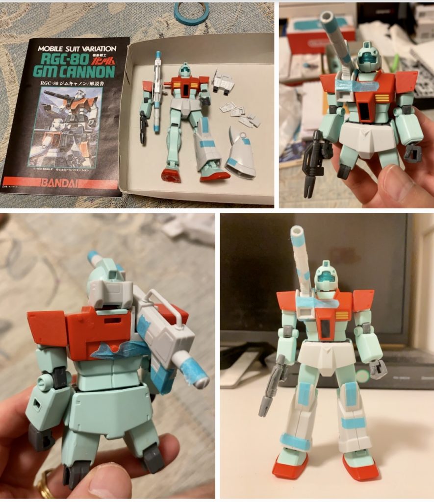 ベースのHGUCジムに旧キットジムキャノンのスネ、腰、肩、頭、バックパックを移植。