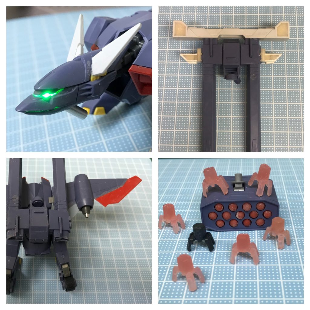 キツネのお面なイメージで切り込みしたのですが、なんとなくジェイガンのMSっぽく見えますね。
鳥居は流用パーツでこんな感じに。
稲荷寿司オートマトンはアヘッドのオートマトンをワックスでそれっぽくしたのを複製して作ってます。