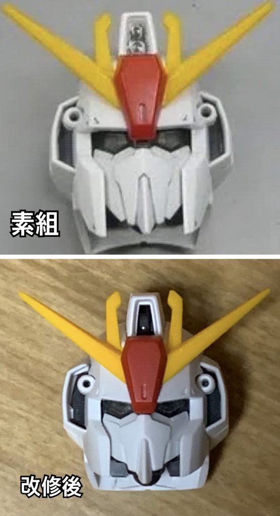 頭部小型化比較、フェイスの削り込み、頬当て2mmカットで小型化しています。