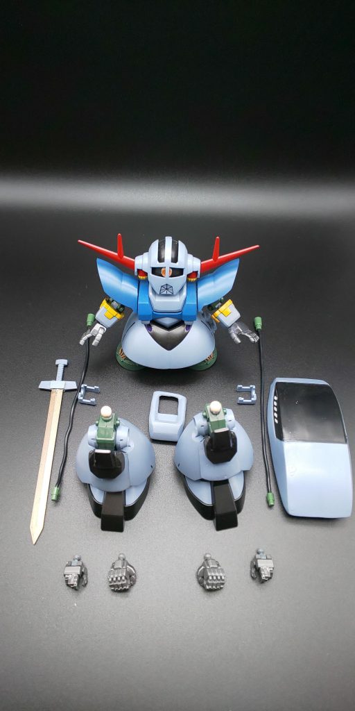 装着品全体図。(大腿部外装は作らず😅)色は参考にしたROBOT魂版の画像を基に設定。サッキー竹田はアメリカ出身ということで、塗料も米軍仕様と書かれたものを中心に選ぶという誰もわからん細かすぎるこだわり🤭