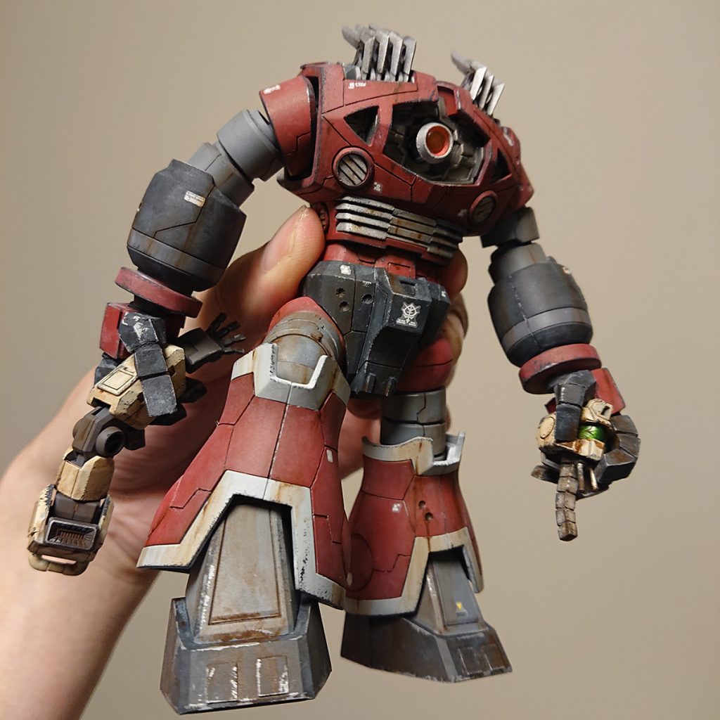 最後にゾゴックのウェザリング直後の単体。初ジオラマ・初ウェザリング・初エアブラシ塗装とチャレンジずくめでした。未熟なところもありますが、自分のイメージした風景はある程度形にできたので楽しかったです!