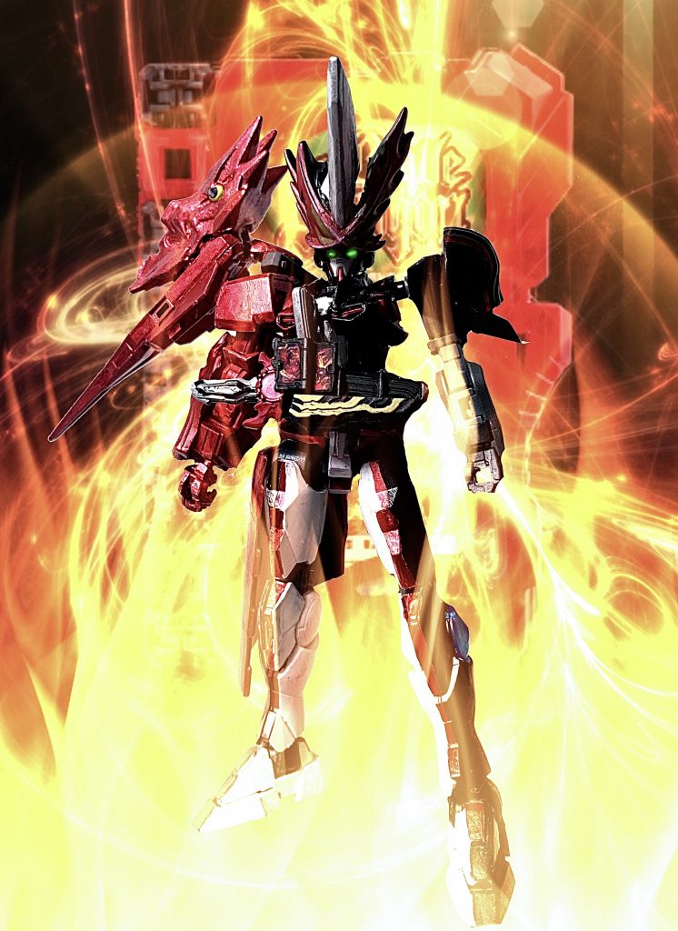 「負けられない…」その思いを受け止めたかのようにワンダーワールドから聖剣ソードライバーというベルトが降りてき、アストレイの腰部に装着された。「プログラム 烈火抜刀」トウマは守りたいと言う思いの一心でそのボタンを。すると、アストレイは炎に包まれガンダムセイバーに変身したのであった…