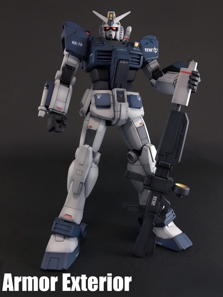 肩部には「ガンナーガンダム」「RX-78」のセカンドロット機体等に見られるサブスラスターを配置し、装甲部分は「ガンナーガンダム」に比べ設計流用元の「ヘビーガンダム」に先祖返りしたエクステリアとなっています。