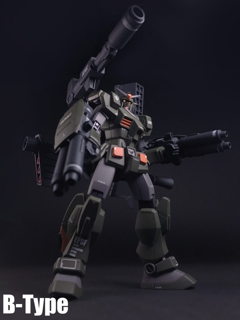 B型です。「FAガンダムB型」を模した形態です。「A型より、さらに火力を向上して、中距離爆撃に特化している」「艦隊戦力に匹敵する火力をもつMS」機体です。対艦仕様です。