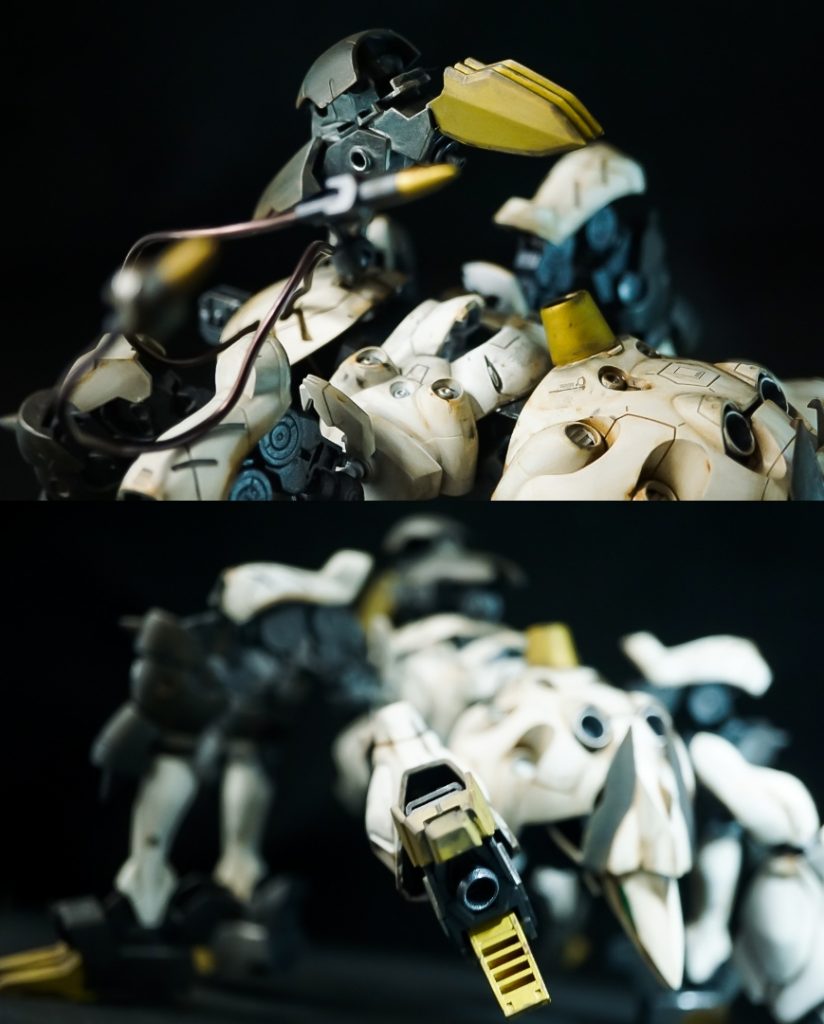 武装①、②ワイヤースパイク×4、背部クローワイヤーにより自在に動くスパイク背部クローは背中に組みつかれた敵への攻撃、地面に倒した敵への追撃など武装③前足部砲前足裏にある遠距離武装、相手を挟み込んで撃ったりも