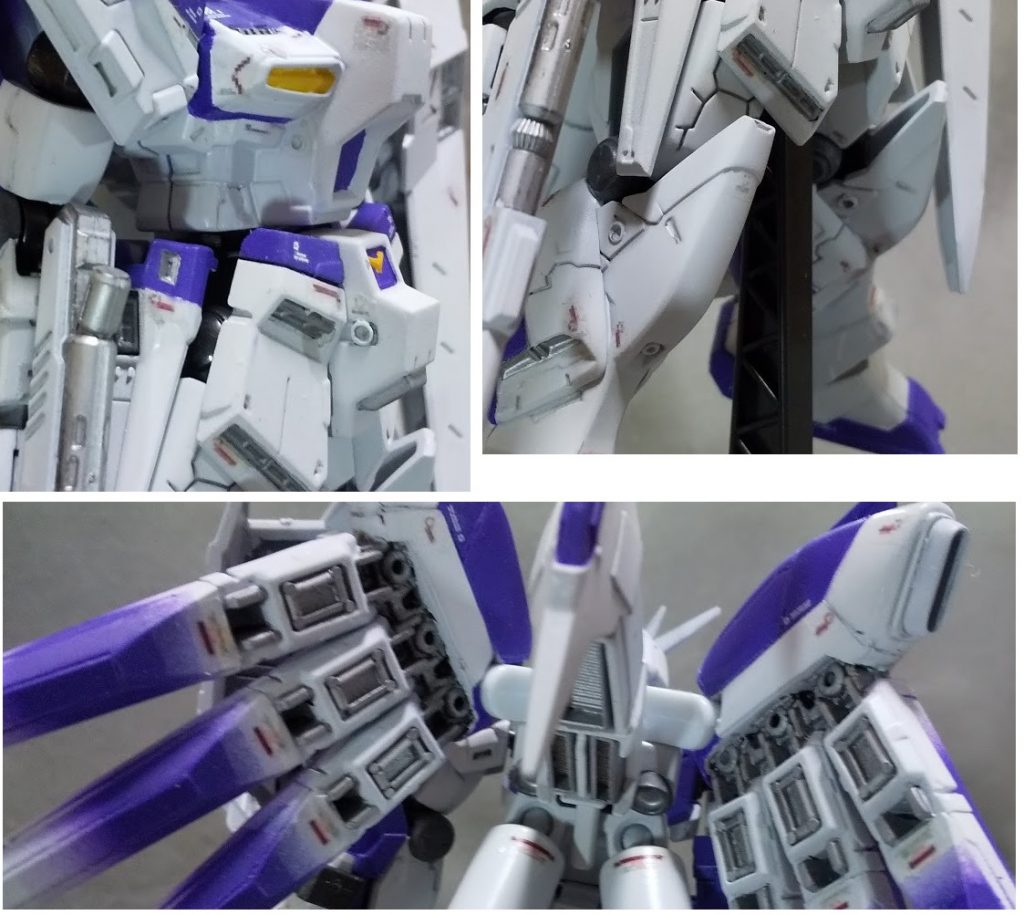 コックピット横、フンドシ左右、両膝左右の丸モールドはプラ棒を埋め込みドリルで穴をあけてそれらしく造形