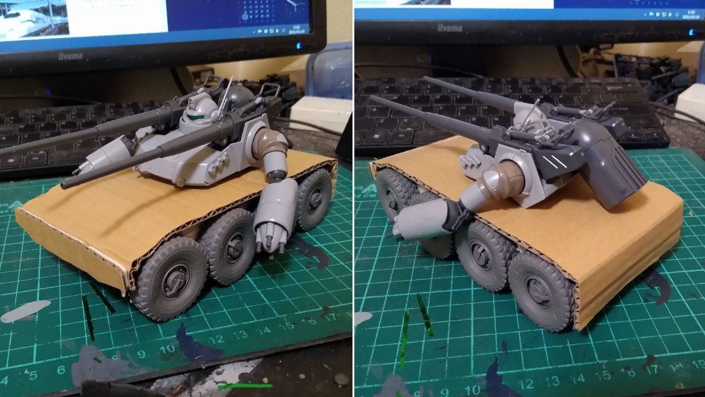 最初のイメージを段ボールで。本当は一回り小さいタイヤが欲しかったのですが、やむをえず前後のオーバーハングとホイルベースをギリギリまでつめてこの大きさになりました。