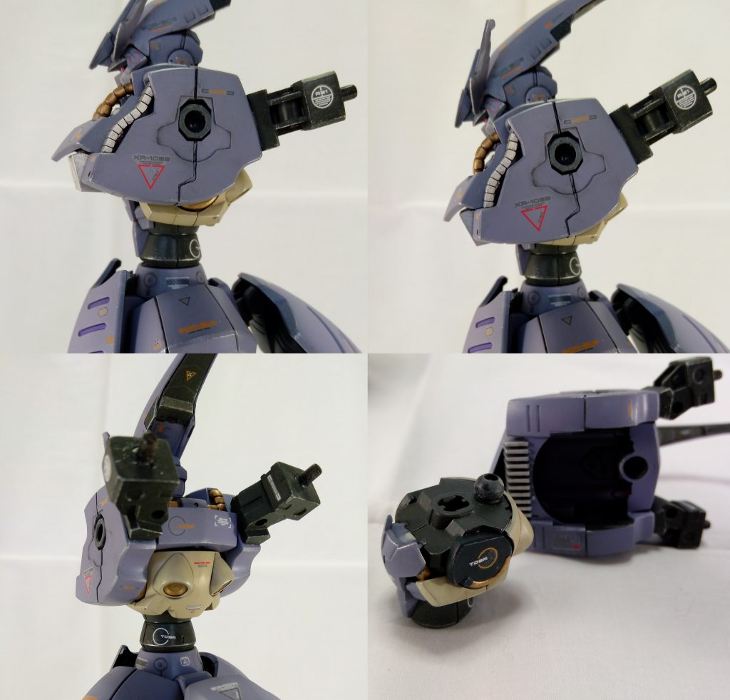 ガ系の胴体とミキシングした際、最初は固定だったんですが、キュベレイの胴体は傾ける可動域があったのを思い出して、急遽可動できるようにしました。