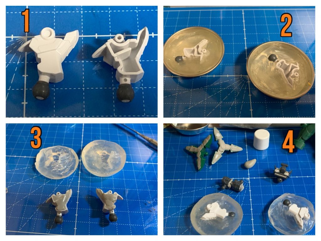 バルバトスの肉抜き穴埋め。両脚はお湯丸で型をとって、穴にエポパテを詰めた逆の脚を型にはめることである程度形をコピーできます。