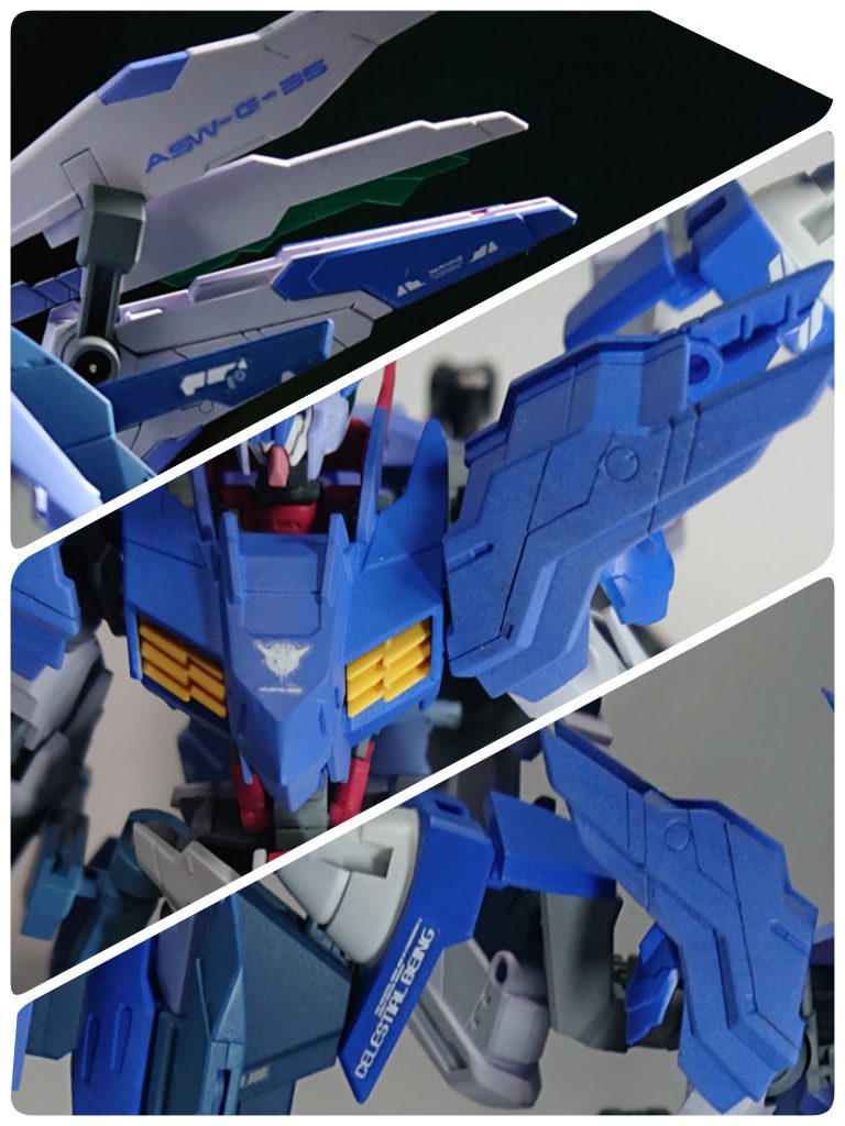 デカールも頑張りました。マルコシアスの型式番号は特にPGダブルオーライザーのものからも拝借ソレスタルビーイングの英表記、カッケーんだよな