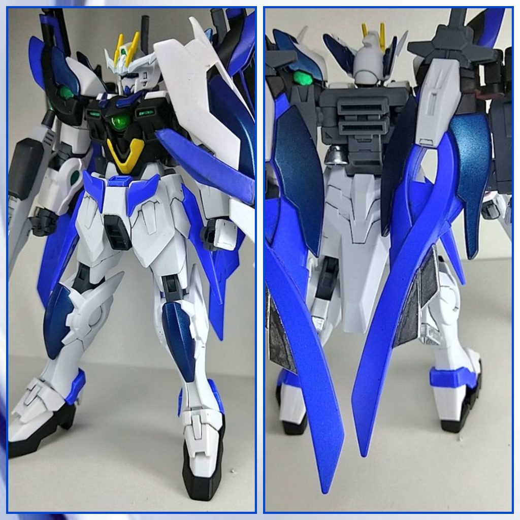 今回はキットのデザインが好きなので改造は頭部アンテナをカスタムキットに変更、フェザーブレイドを追加したことの2箇所のみです